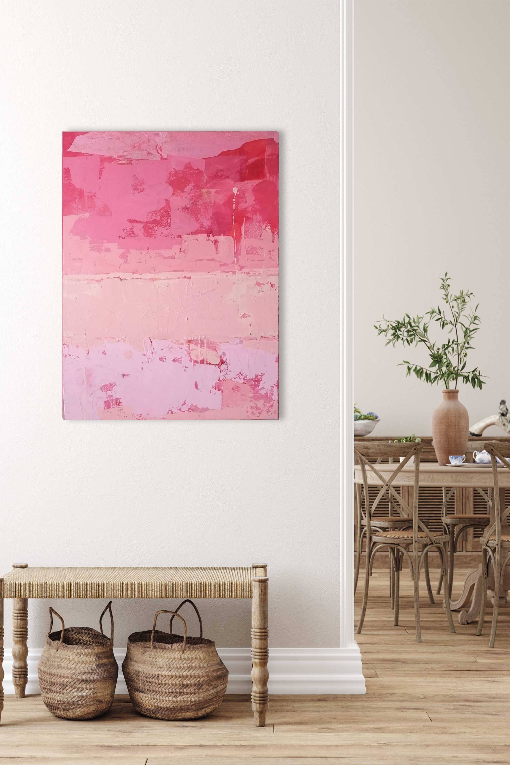 Cuadro DALIA – obra abstracta en tonos rosados, 80×60 cm