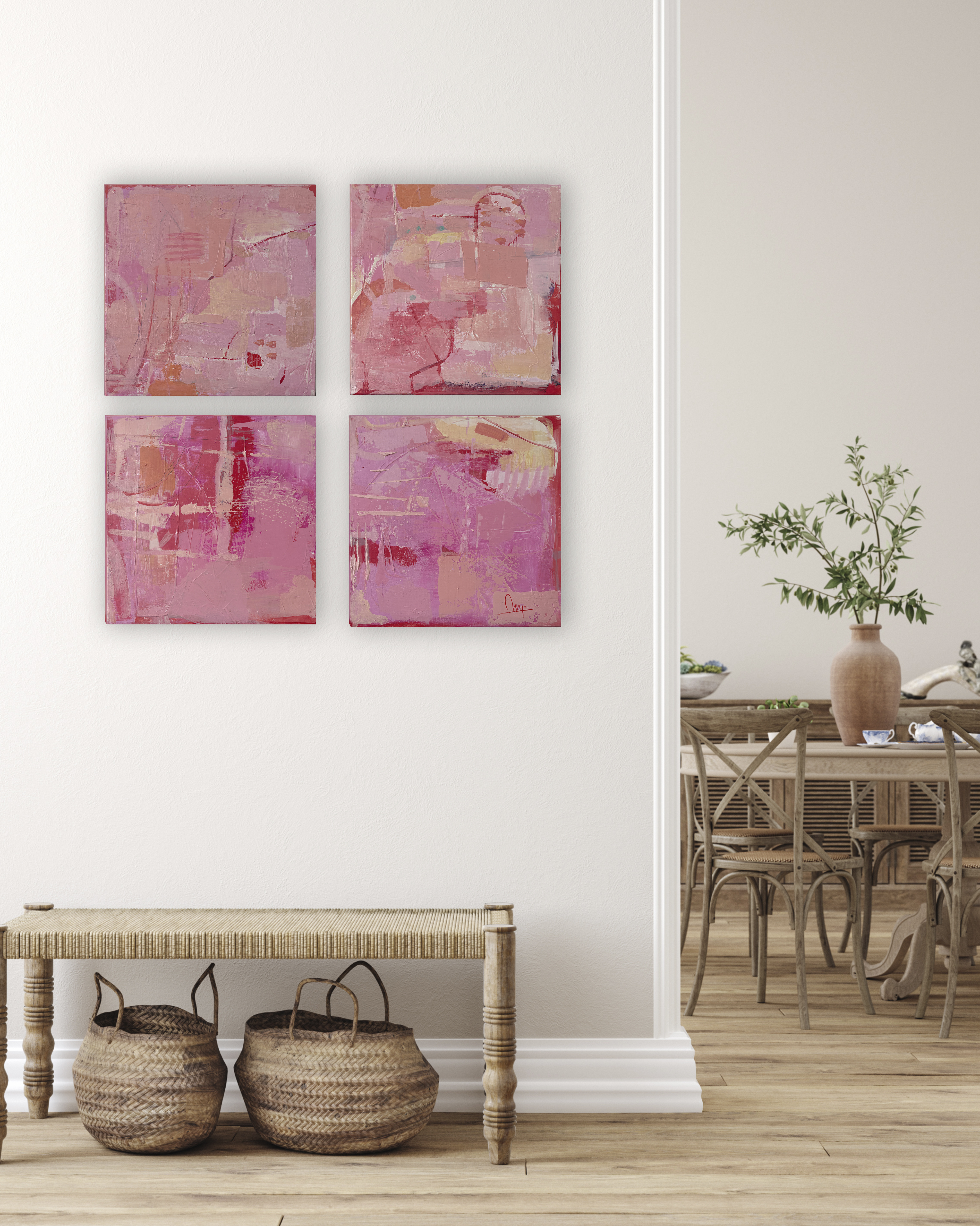 Cuadro LIRIO – díptico abstracto en tonos azules, 40×40 cm